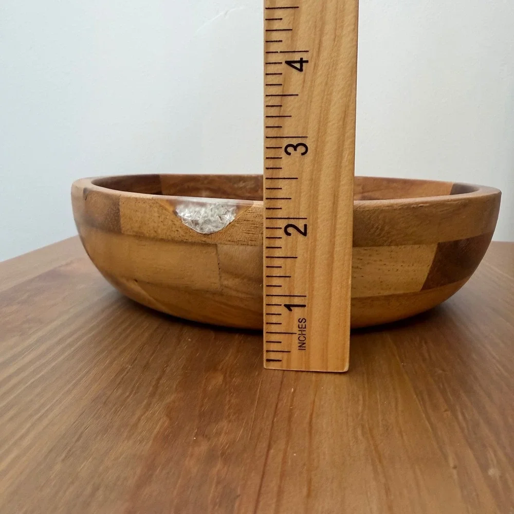 Threshold Acacia Wood Serving Bowl Round Brown Rustic Parquet 8.5 Inch
